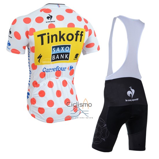 Tour DE Francia Ropa Ciclismo Culotte Corto 2014 Hombre Mangas Cortas Saxobank Lider Blanco y Rojo
